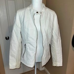 White faux leather motorcycle jacket